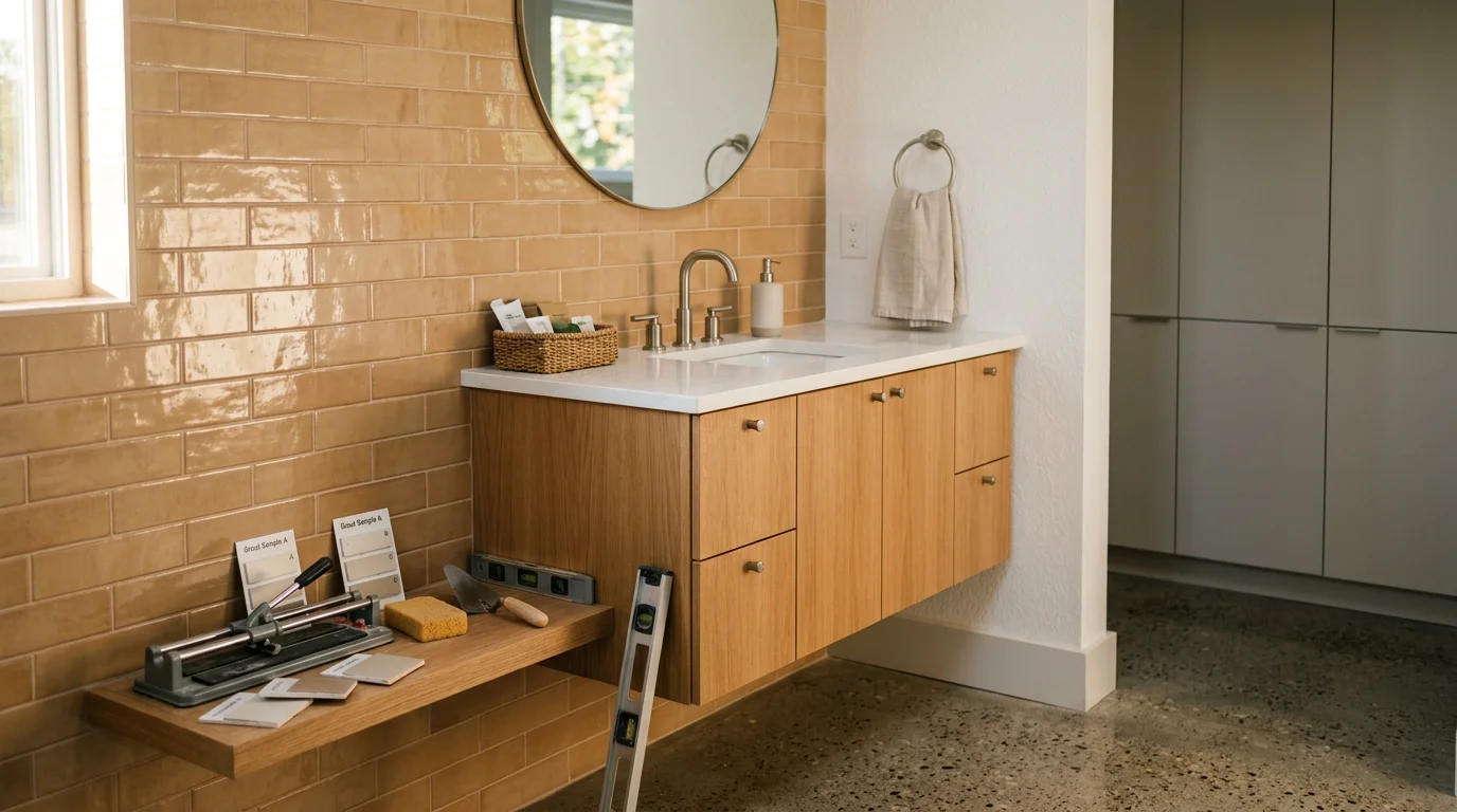 Renovated bathroom with modern fixtures and tile